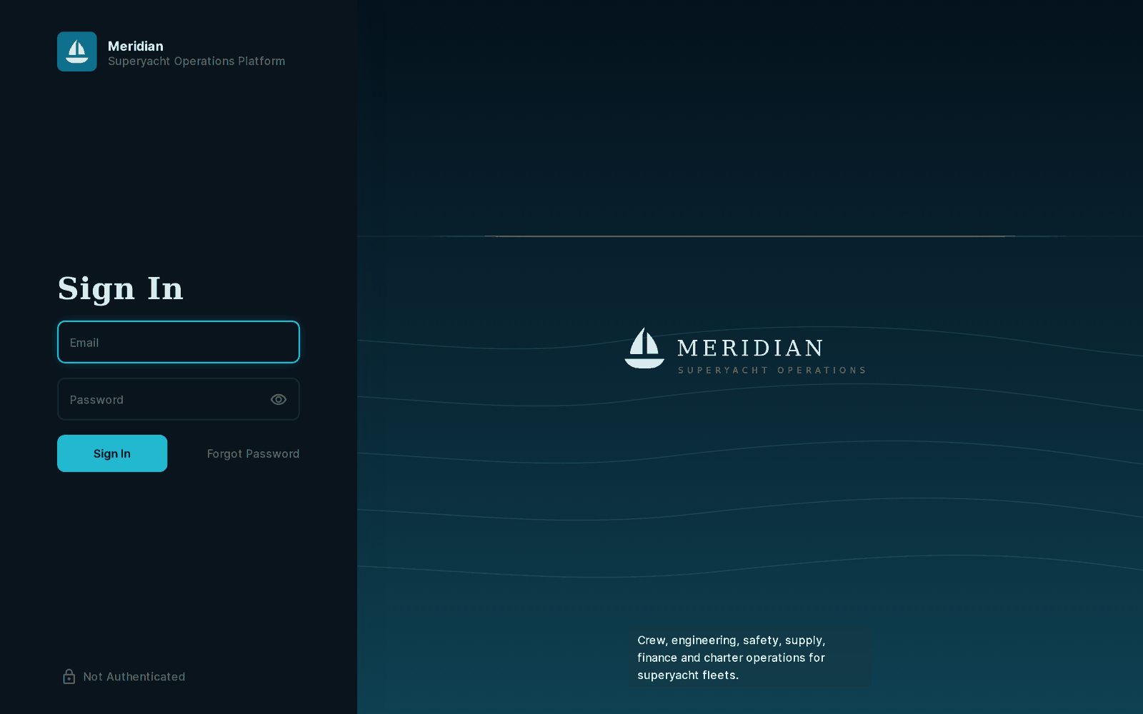The same login screen in the dark theme, with the accent colour and panels re-themed